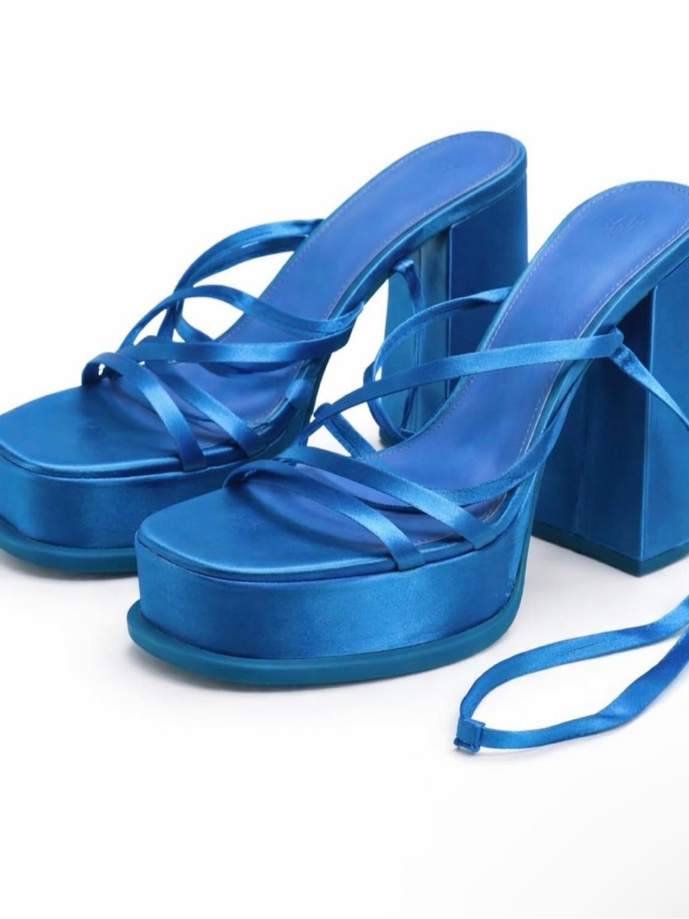 H&M Electric Blue Satin Platform Strappy Heels